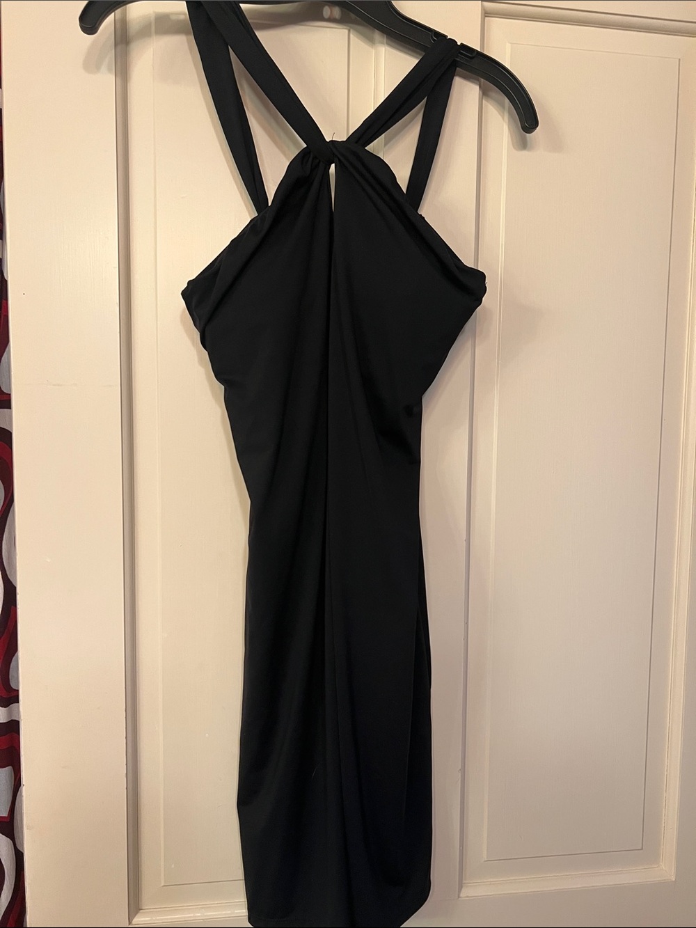 Athleta Stretch Black Twist Tie Neck Bodycon Dress Shelf Bra S